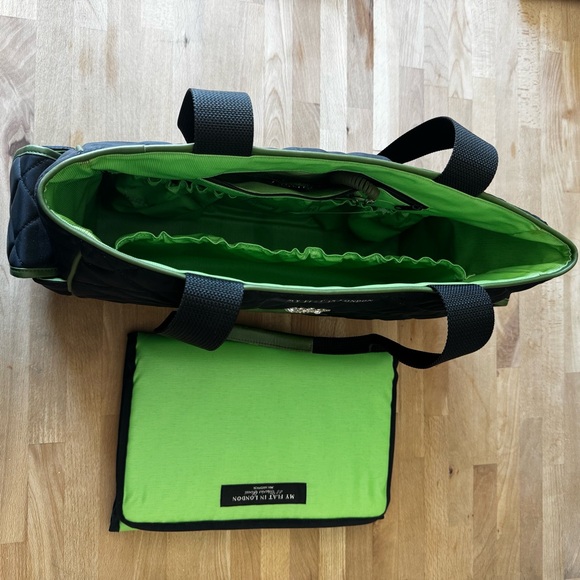My Flat In London MFIL Rhinestone Green Frog Black Quilted Nylon Diaper Bag - Picture 8 of 16